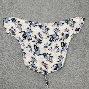 Lucky Brand Blouse Womens Medium Floral Boho Peasant Hippie Flowy Tie Waist